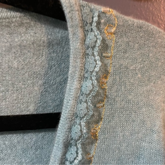 Kenzie Light green mint.V- neck Cardigan Sweater XL lace trim - great condition - Picture 3 of 8